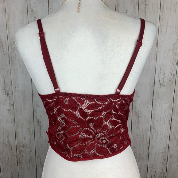 Sexy 🔥 Deep V Lace Bra Bralette Crop Top Red S/M - Picture 5 of 6